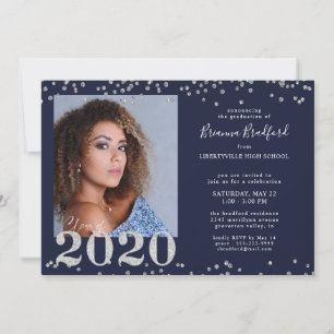 Studenten 2020 Glitter Konfetti marinblått Silver Inbjudningar