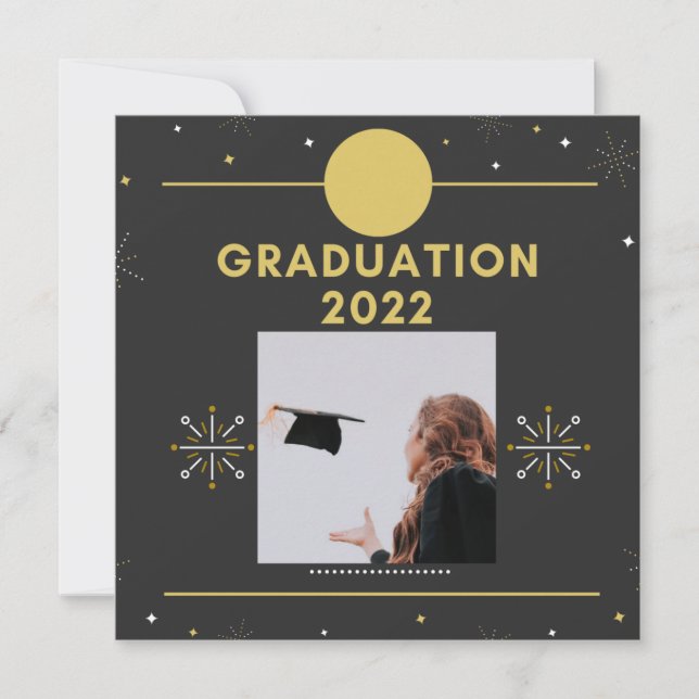Studenten 2022 Party Topper Black Guld Stars Inbjudningar (Framsida)