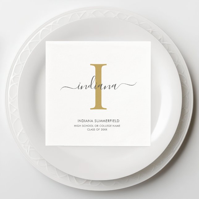 Studenten 2023 Monogram Initial Namn Grad Pappersservett (Monogram Script Graduation Paper Napkin)