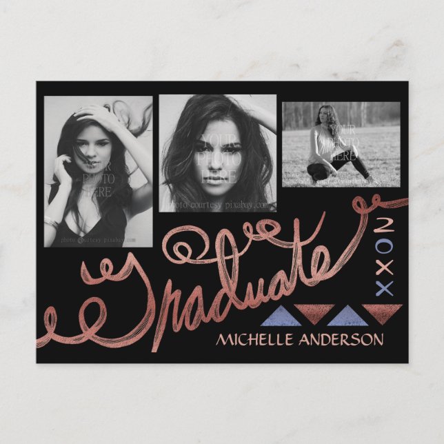 Studenten 2023 Photo Collage Faux Ro Guld Foil Meddelande Vykort (Framsida)