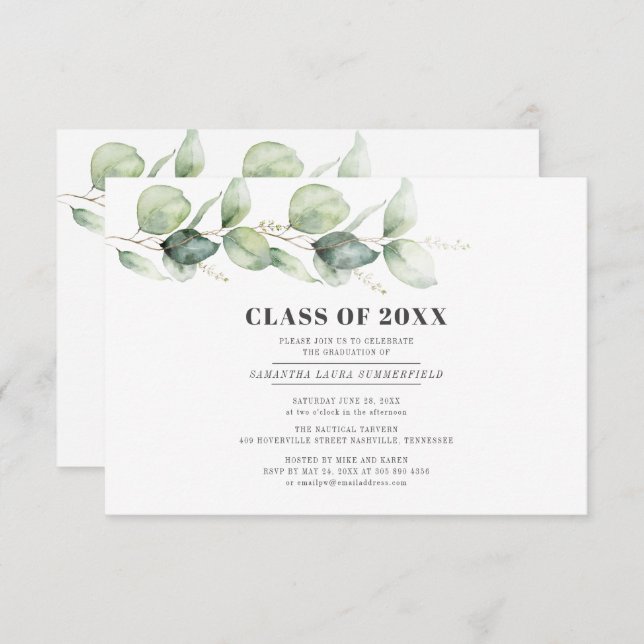 Studenten 2024 Eucalyptus Grad Party Inbjudningar (Fram/baksida)