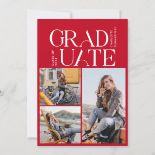 Studenten 2024 Grad Red and White Photo Party Inbjudningar