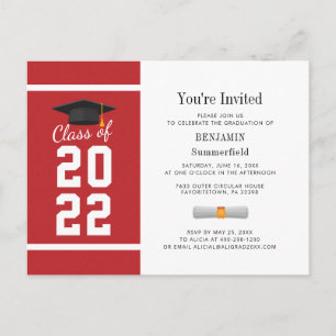 Studenten 2024 Minimalistisk rödvit Student Inbjudan Vykort