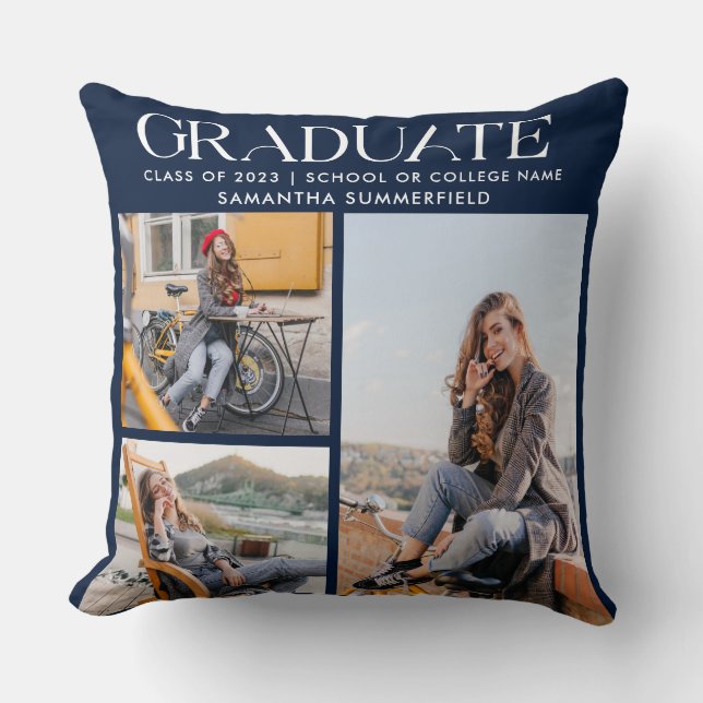Studenten 2024 Photo Collage Navy Blue Keepsak Kudde (Framsida)