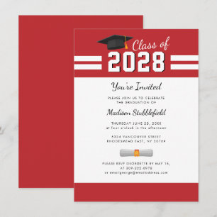Studenten 2024 Red White Grad Party Inbjudningar