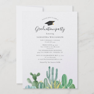 Studenten 2024 Watercolor Cacti Grad Party Inbjudningar