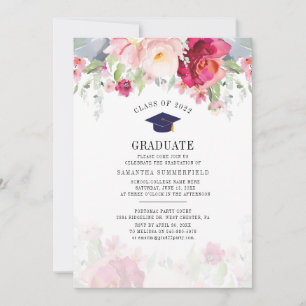 Studenten 2024 Watercolor Grad Blommigt Party Inbjudningar