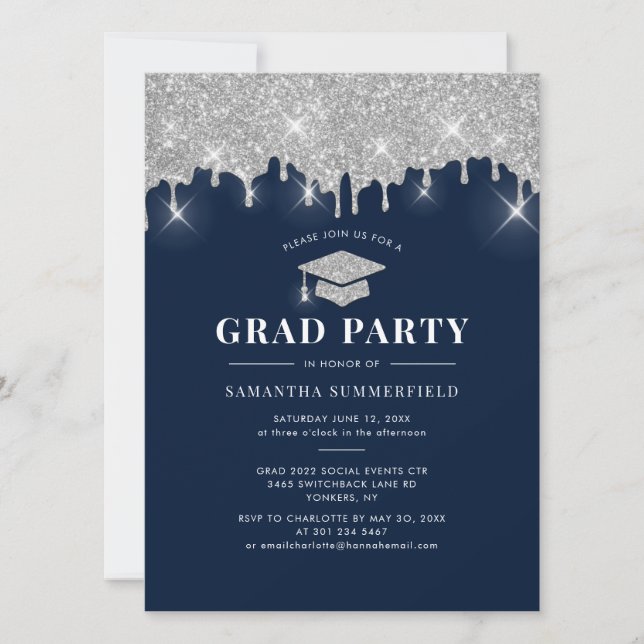 Studenten 2025: Blått Grad Party Inbjudningar (Framsida)