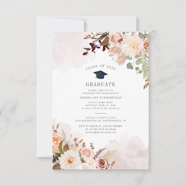 Studenten 2025 Blommigt Grad Party Inbjudningar (Framsida)