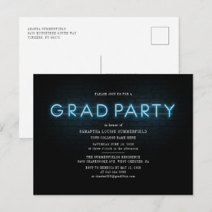 Studenten 2025 Blue Neon Grad Party Inbjudan Vykort