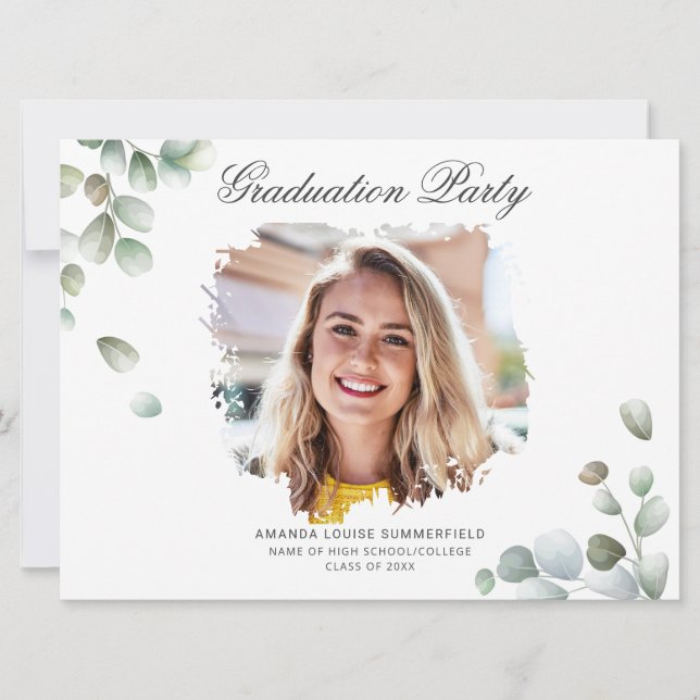 Studenten 2025 Eucalyptus Grad Photo Party Inbjudningar (Framsida)