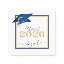 Studenten 2025 Faux Metallic Blue Guld Script