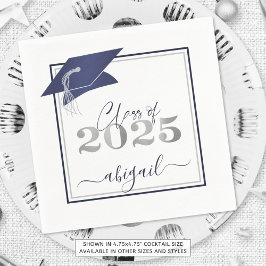 Studenten 2025 Faux Metallic Navy Silver skript Pappersservett