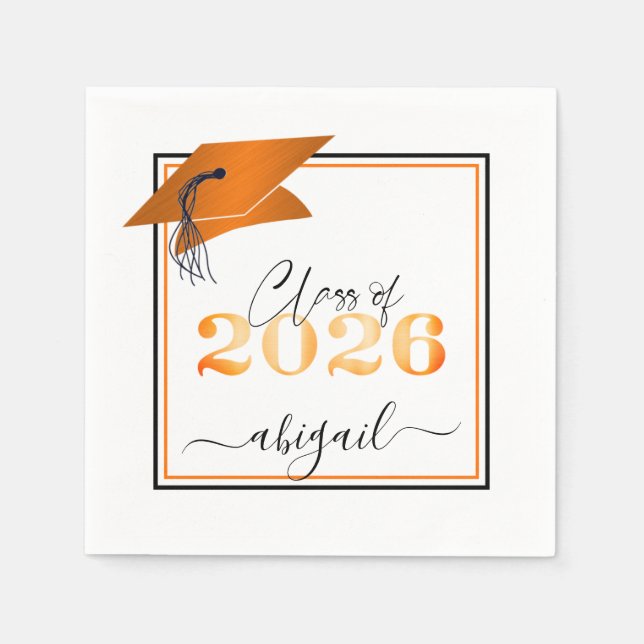 Studenten 2025 Faux Metallic Orange Black Script Pappersservett (Framsidan)