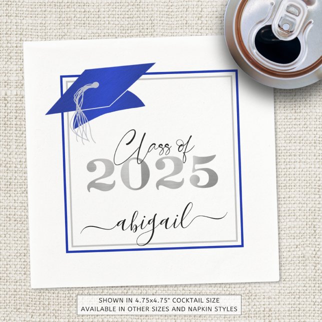 Studenten 2025 Faux Metallic Royal Blue Silver Pappersservett (Skapare uppladdad)