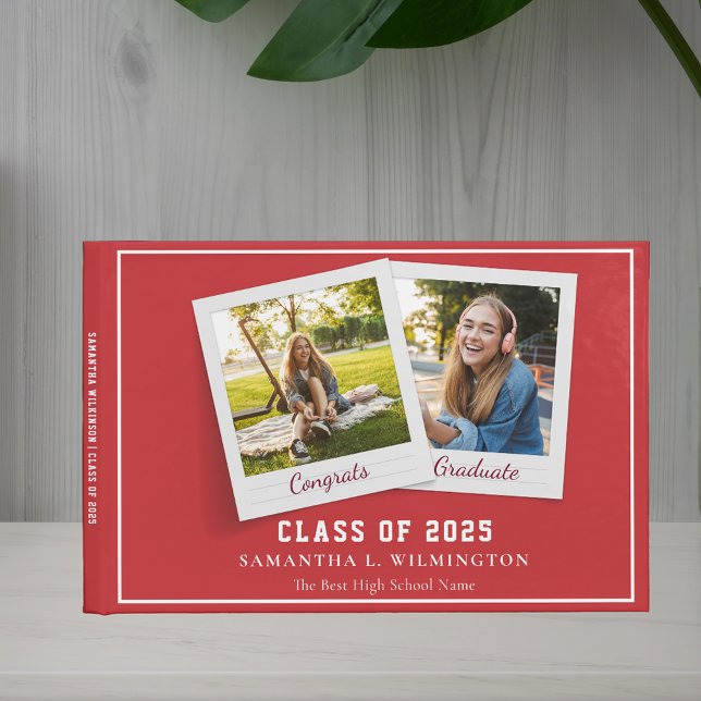Studenten 2025 Foton Grad Party Red Modern Gästböcker (Simple Class of 2025 Photos Red Guest Notebook)