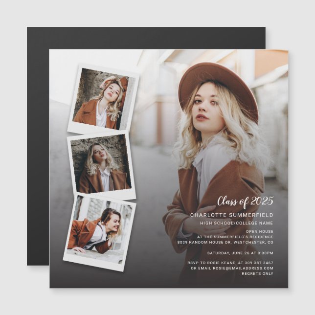Studenten 2025 Foton - öppet hus Party Magnetisk Inbjudningskort (Fram/baksida)