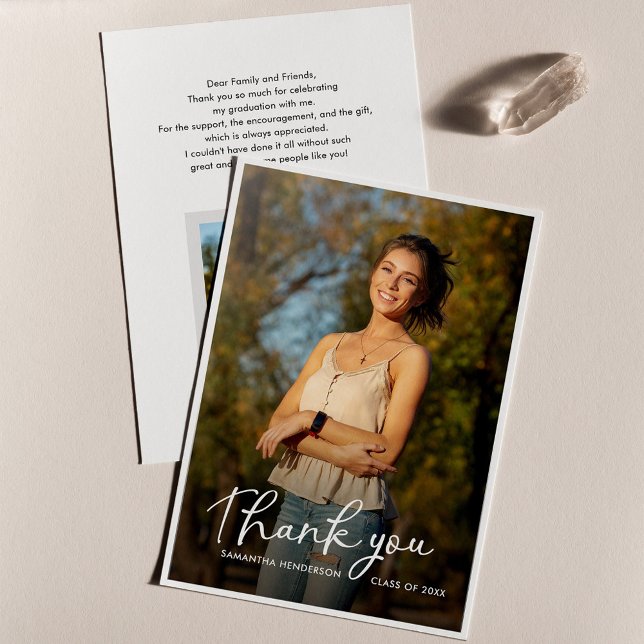 Studenten 2025 Grad Photos Elegant Tack Kort (Graduate Photos Graduation 2024 Thank You Card)