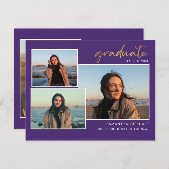 Studenten 2025 Grad Photos Lila Announcement (Fram/baksida)