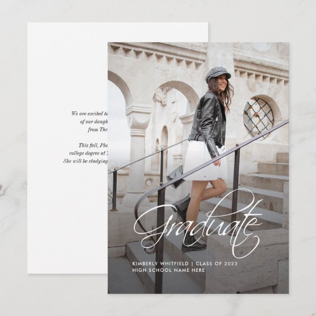 Studenten 2025 Hand-Lettered Photo-meddelande Anteckningskort (Fram/baksida)