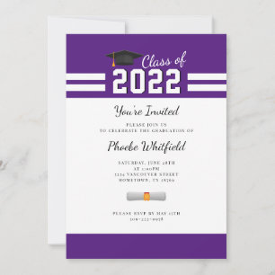 Studenten 2025 Lila White Simple Grad Party Inbjudningar