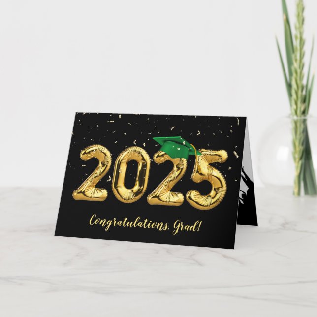 Studenten 2025 med Grönt och konfetti Kort (Framsida)