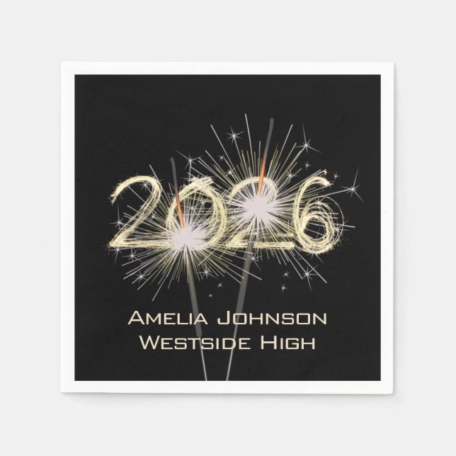 Studenten 2025-miniatyrdiagram på svart pappersservett (Framsidan)