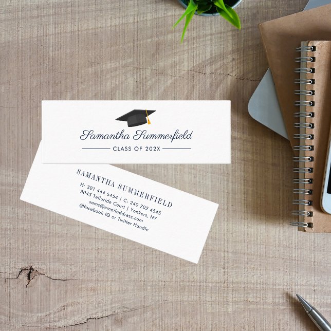 Studenten 2025 Modern handskriftskontakt för högsk (Graduation 2025 White Miini Calling Card)
