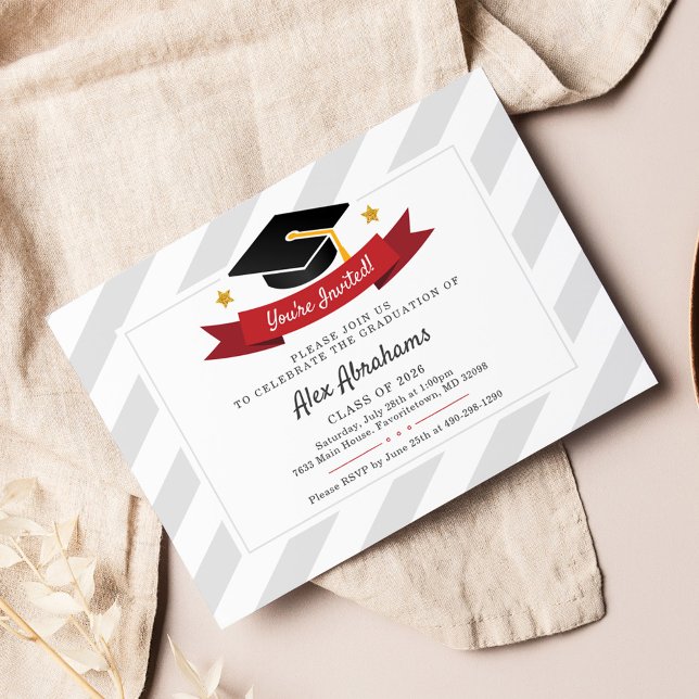 Studenten 2025 Modern Typography Grad Party Inbjudningar (Graduation Cap 2024 Modern Party Invitation)