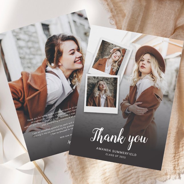 Studenten 2025 Multi Photo Script Grad Party Tack Kort (Graduation 2025 Multi Photo Script Grad Party Thank You Card)