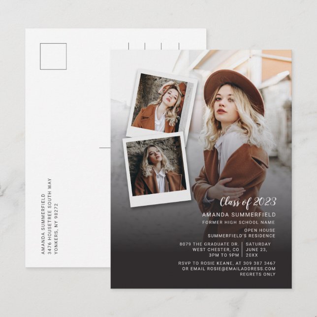 Studenten 2025 Open House Grad Multi Photo Script Inbjudan Vykort (Fram/baksida)