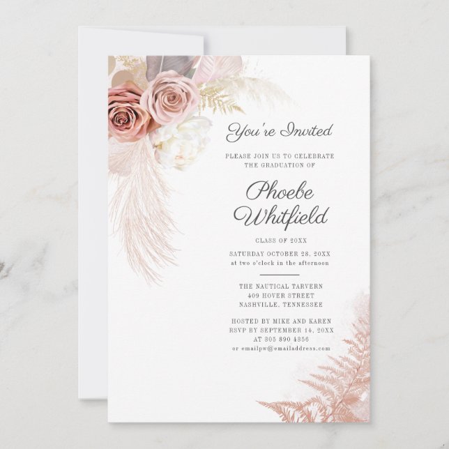 Studenten 2025 Pampas Grass Grad Party Inbjudningar (Framsida)