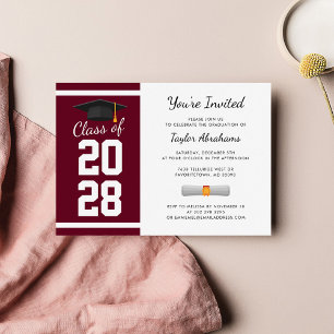 Studenten 2025 Party Burgundy Modern Grad Inbjudningar