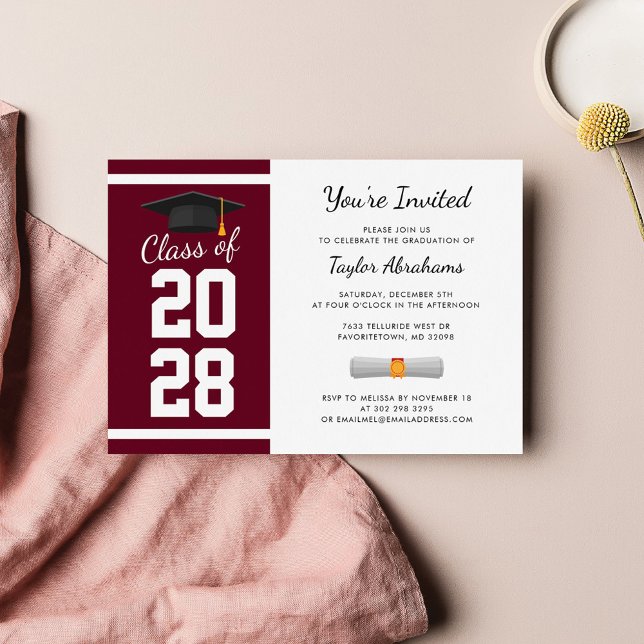 Studenten 2025 Party Burgundy Modern Grad Inbjudningar (Graduation Party 2024 Stylish Burgundy Invitation)