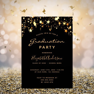 Studenten 2025 party svart guld-stjärnorna glam inbjudningar