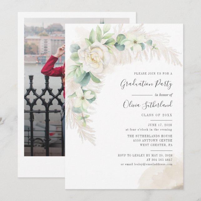 Studenten 2025 Photo Botanical Grad Party Inbjudningar (Fram/baksida)