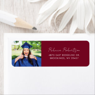Studenten 2025 Photo Burgundy Returadress Etikett