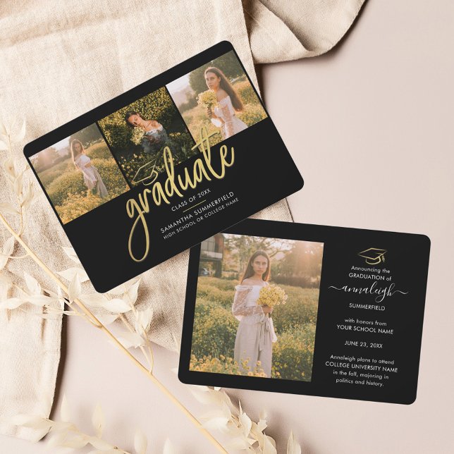 Studenten 2025 Photo Collage Black Script Grad Meddelande (Graduation 2024 Photo Collage  Script Announcement)