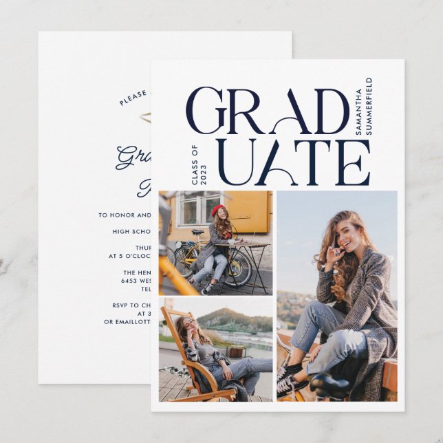 Studenten 2025 Photo Collage Grad Party Inbjudningar (Fram/baksida)