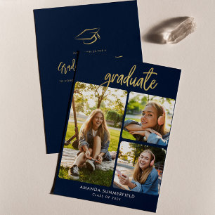 Studenten 2025 Photo Collage Navy Blue Grad Party Inbjudningar