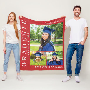 Studenten 2025 Photo Collage Red Grad Keepsaké Fleecefilt