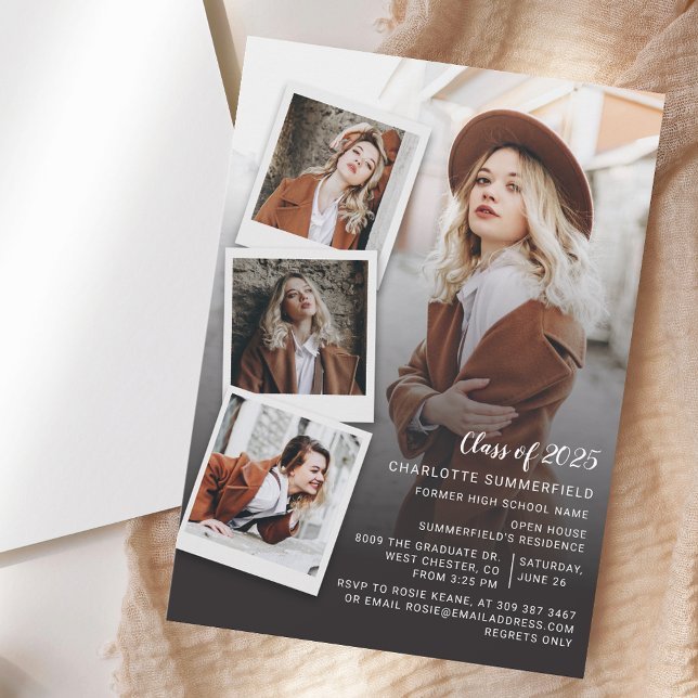 Studenten 2025 Photo Collage Script Grad Inbjudningar (Graduation 2025 Photo Collage Script Grad Invitation)
