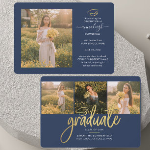 Studenten 2025 Photo Collage Script Navy Blue Meddelande