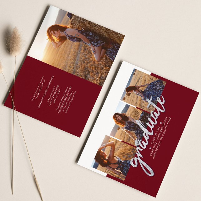 Studenten 2025 Photo Collage Silver Meddelande (Skapare uppladdad)