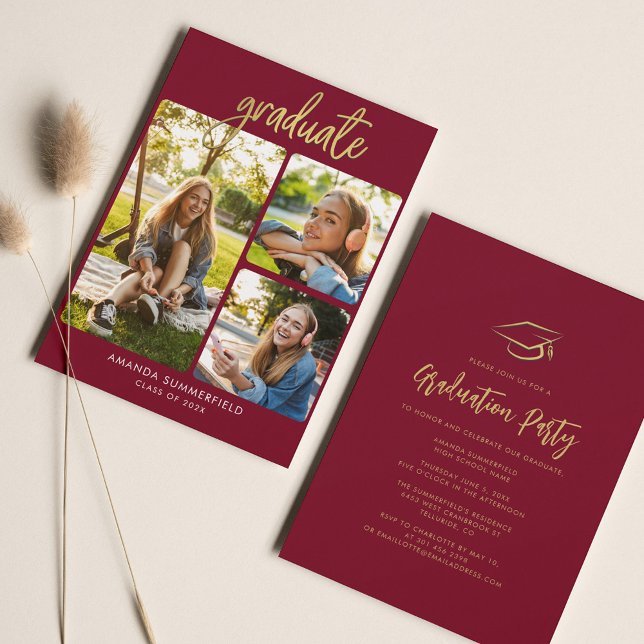 Studenten 2025 Photo Collage Student Party Inbjudningar (Graduation 2024 Graduate Photo Collage Script Party Invitation)