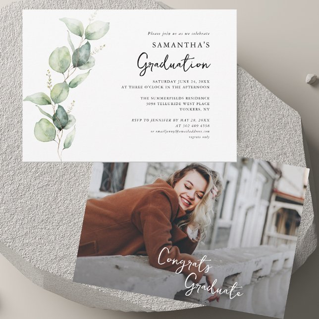 Studenten 2025 Photo Eucalyptus Grad Party Inbjudningar (Graduation 2025 Photo Eucalyptus Grad Party Invitation)