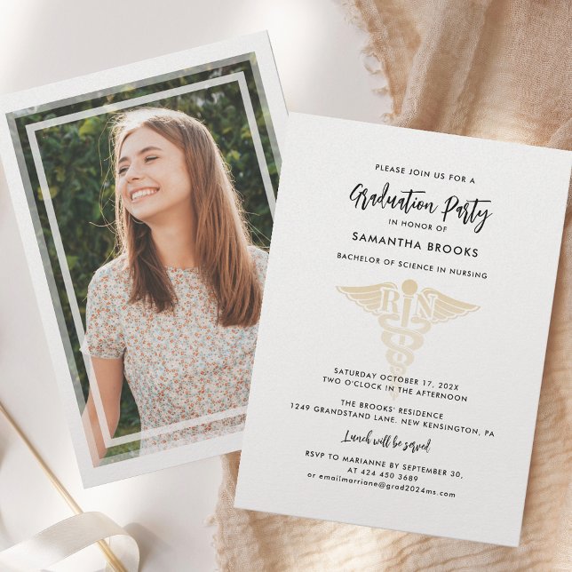 Studenten 2025 Photo Nursing School Grad Party Inbjudningar (Graduation 2025 Photo Nursing School Grad Party Invitation)