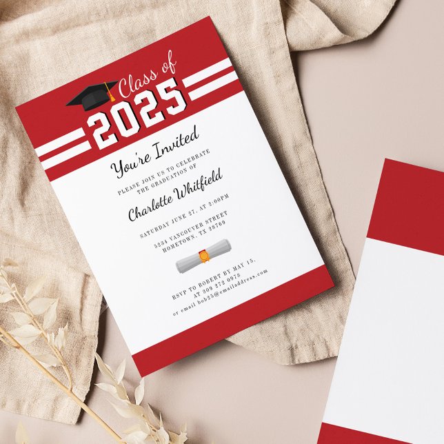 Studenten 2025 Red White Gard Party Inbjudningar (Graduation 2025 Typography Party Red White Invitation)