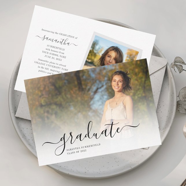 Studenten 2025 Script 2-fotomeddelande (Graduate 2025 2 Photos Script Graduation Announcement)
