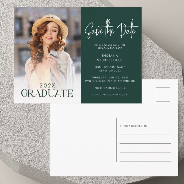 Studenten 2025 - Spara datumgrad med foto Meddelande Vykort (Graduation 2025 Photo Save the Date Grad Announcement Postcard)